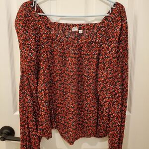Gap square neck red floral top,size large